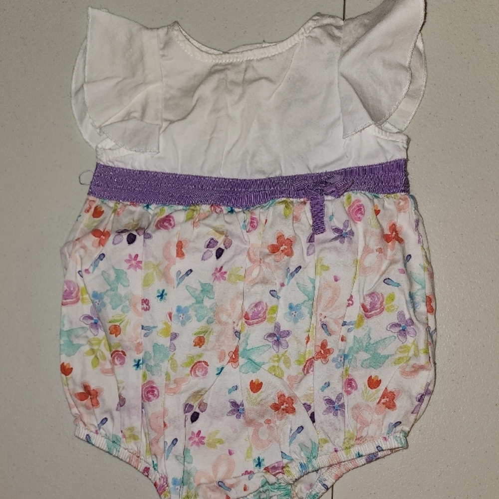 Floral Baby Romper with Purple Accents
